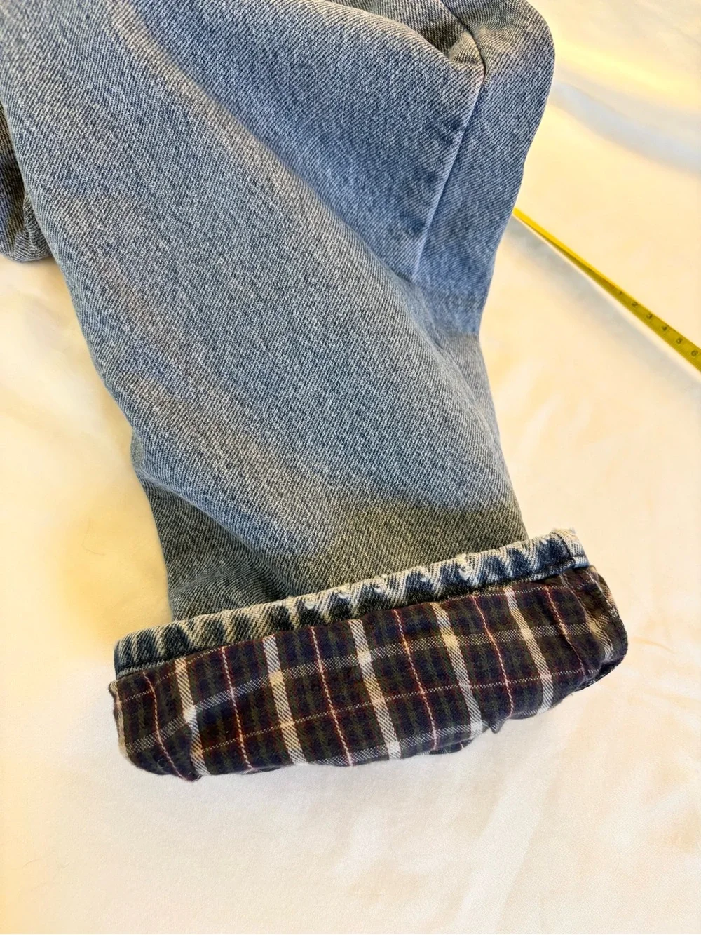 L.L. Bean Light Blue plaid flannel lined Straight Jeans